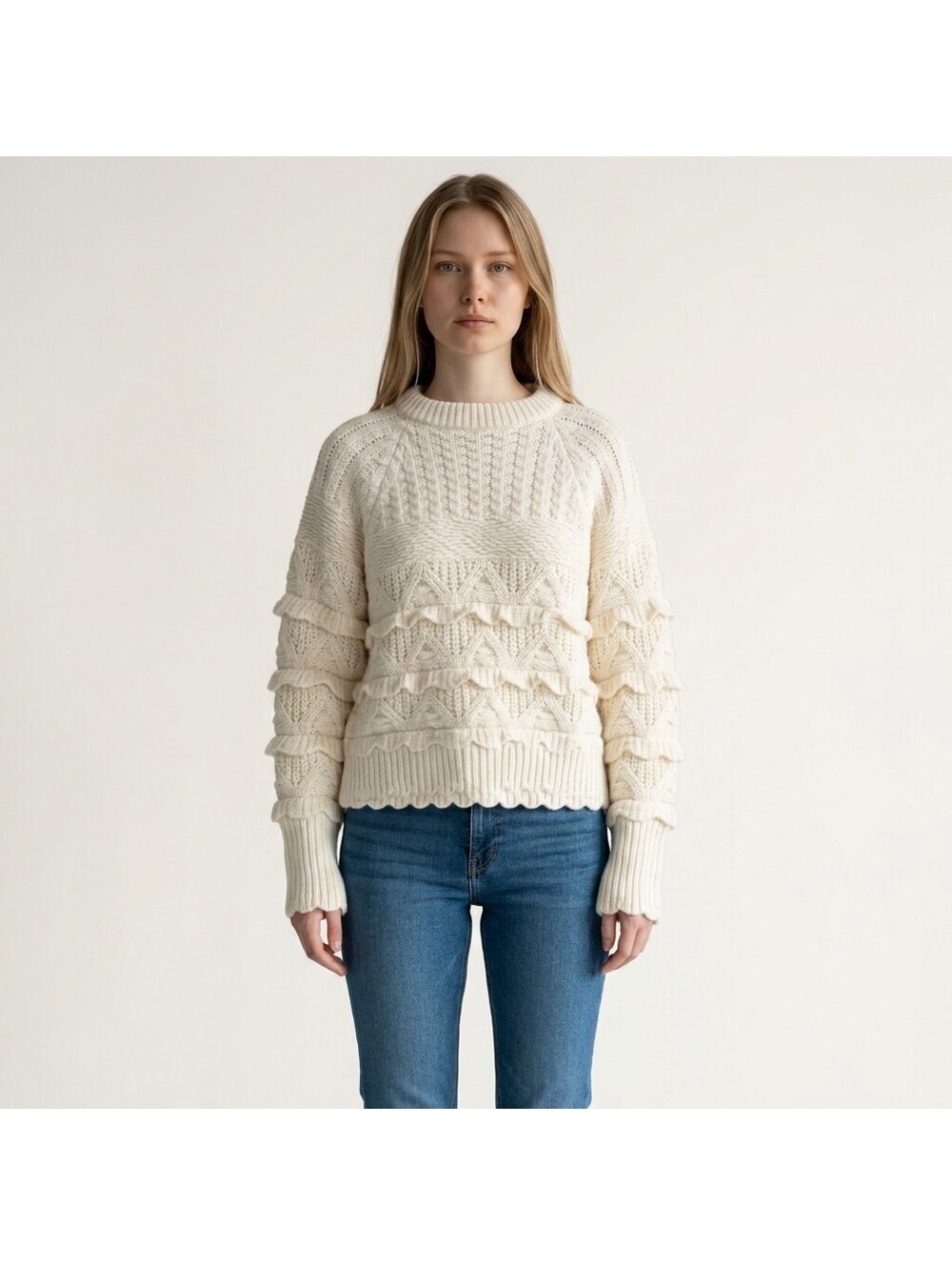 H&M Sweater Pullover Women L Large Beige Knit Long Sleeve Soft Cozy Acrylic